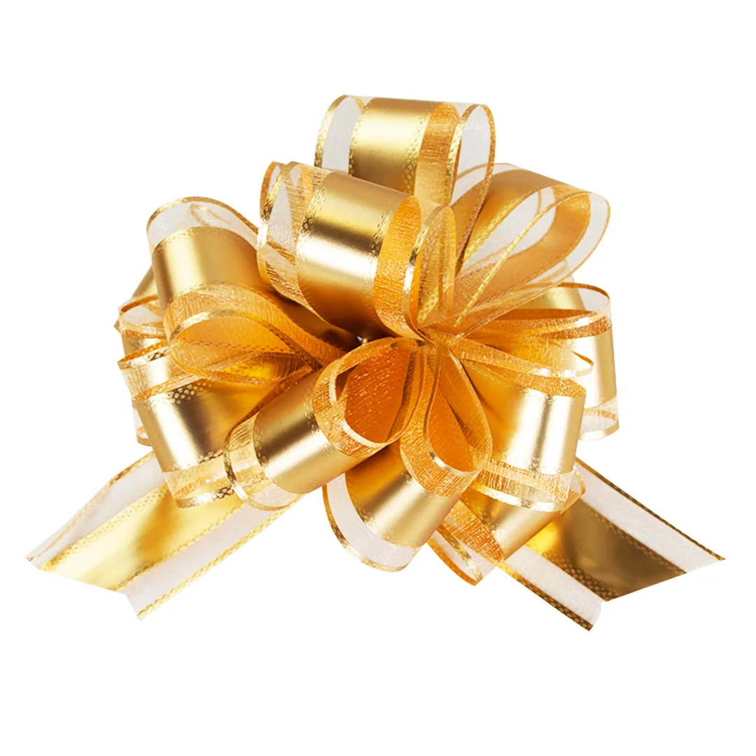 Текстильный бант Шар, Широкая полоса, Золото, Металлик, 15 см, 1 шт.