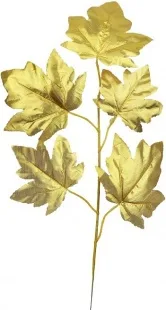 Листья искусственные Клен, Золото, Металлик, 27*50 см, 10 шт.