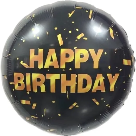F 18 Круг, С Днем Рождения (золотая хлопушка), Черный, 1 шт. (Китай)