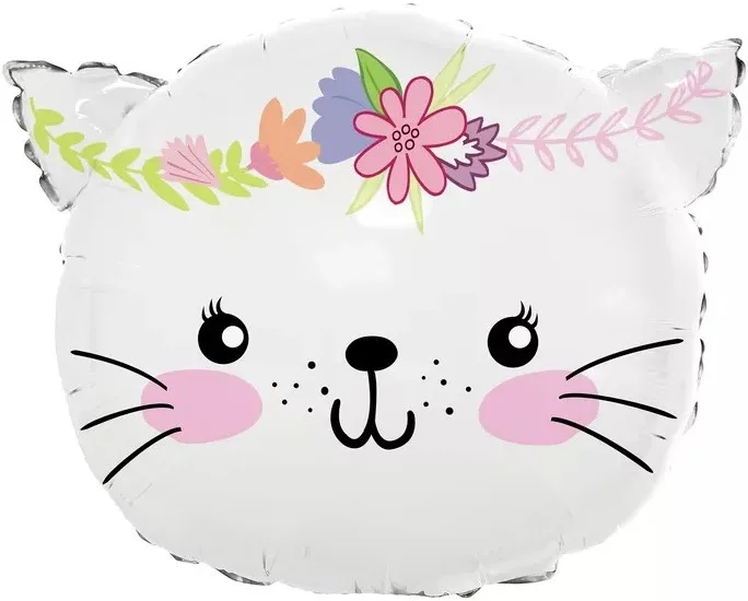 F 23"/58 см Котенок в цветах, Белый, 1 шт.(Китай)