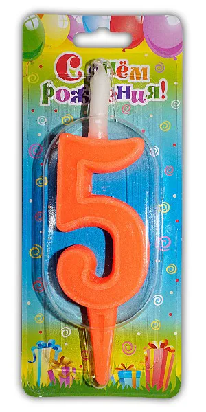 Свеча "Разноцвет" цифра "5" / 1шт.
