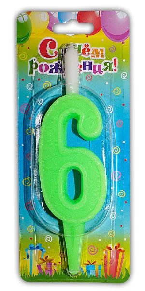 Свеча "Разноцвет" цифра "6" / 1шт.