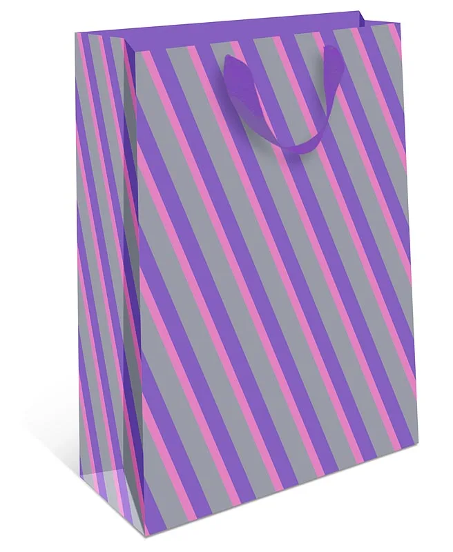Пакет подарочный, Модные полоски, Сиреневый, 26*32*12 см, 1 шт.