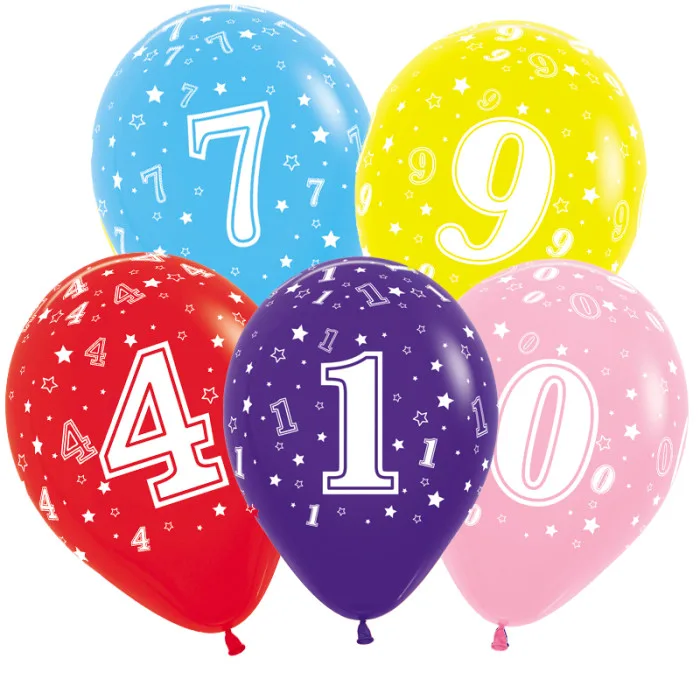 S 12 Цифра "Ассорти цифр" , Звезды, Ассорти, Пастель / 50 шт. / (Колумбия)