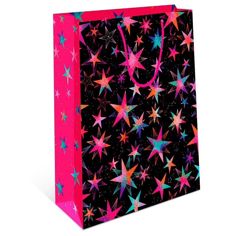Пакет подарочный "Розовые звезды" 26*12*32 см