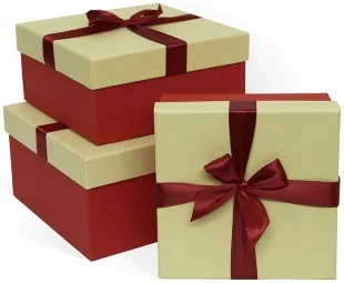 Набор коробок Бордовый бант, Кремовый/Красный, 21*21*11 см, 3 шт.
