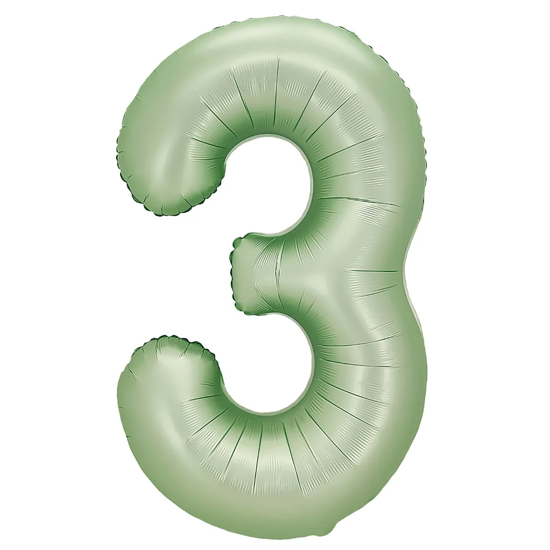 F 40"/102см Цифра "3" Авокадо, Сатин, 1 шт. в уп., (Китай)