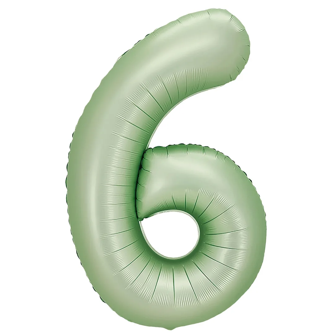 F 40"/102см Цифра "6" Авокадо, Сатин, 1 шт. в уп., (Китай)