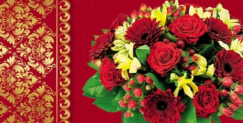 Конверт Без текста Букет на красном(10 шт)