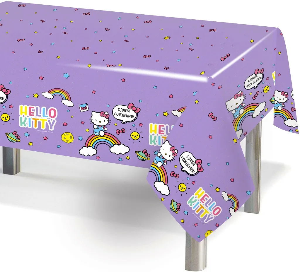 Скатерть одноразовая, Hello Kitty, Сиреневый, 120*180 см, 1 шт.
