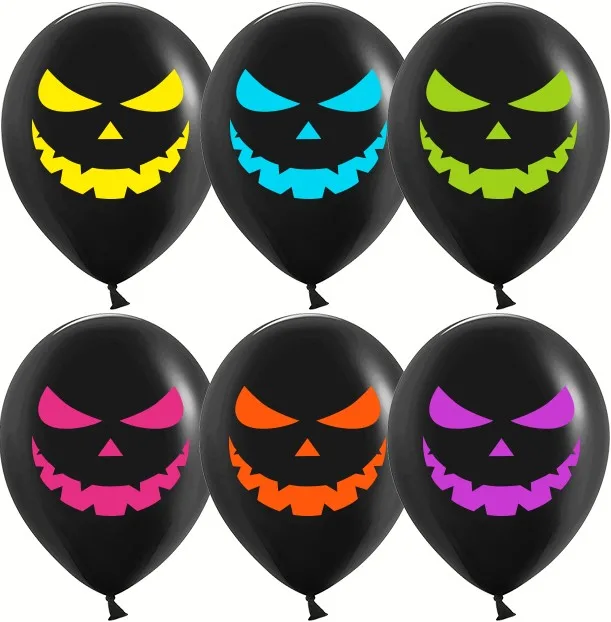 К 12"/30см Яркие тыквы на Хэллоуин, Черный, флуор, 2 ст, 25 шт.(Китай)