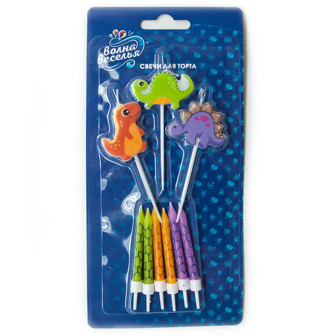 Свечи Динозаврики, Ассорти, 6 см, 9 шт.