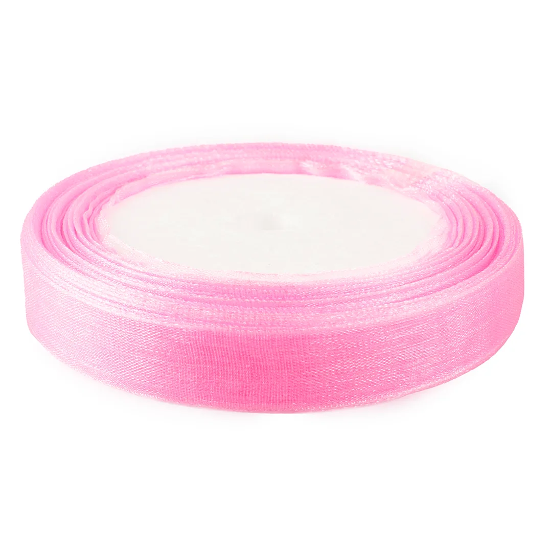 Лента декоративная (1,2 см*22,85 м) Органза, Розовый, 1 шт.
