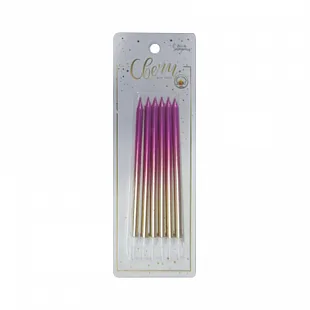 Свечи тортовые классические XL "Градиент" Золотой с розовым  12 см. 6 шт.