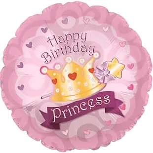 С 18"/46см Круг, С Днем рождения! Корона принцессы, 1 шт, (США)