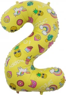 F (34''/86 см) Цифра, 2, Веселые картинки, Желтый, в упаковке 1 шт. (Китай)