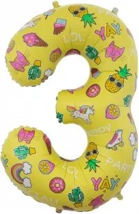 F (34''/86 см) Цифра, 3, Веселые картинки, Желтый, в упаковке 1 шт. (Китай)
