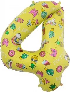 F (34''/86 см) Цифра, 4, Веселые картинки, Желтый, в упаковке 1 шт. (Китай)