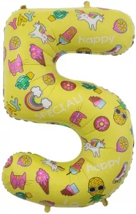 F (34''/86 см) Цифра, 5, Веселые картинки, Желтый, в упаковке 1 шт. (Китай)