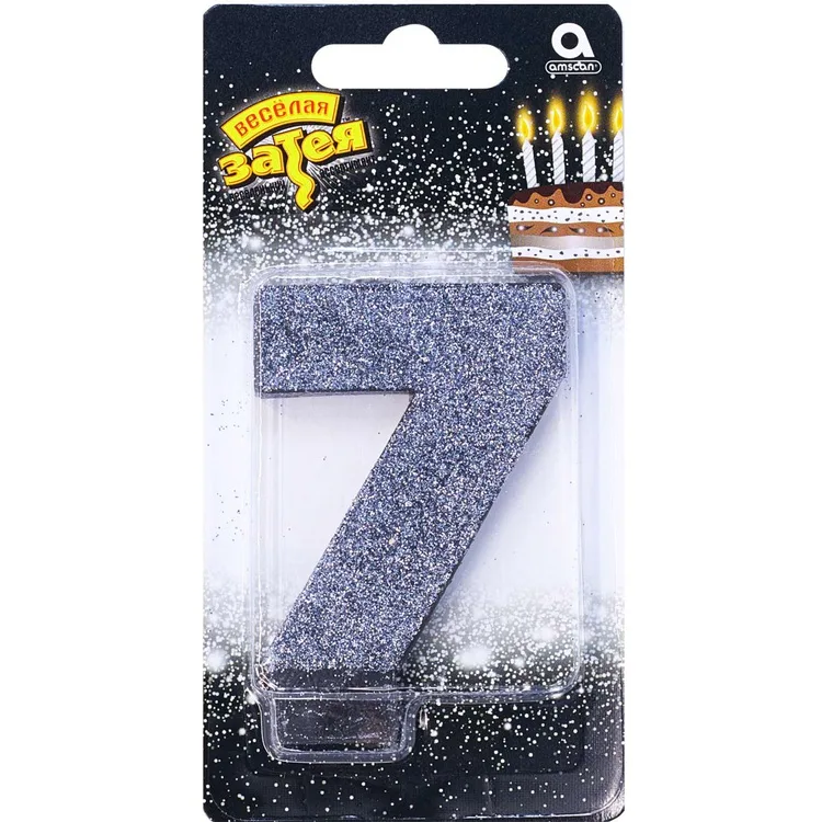 Свеча -цифра "7" Черная глиттер 8см