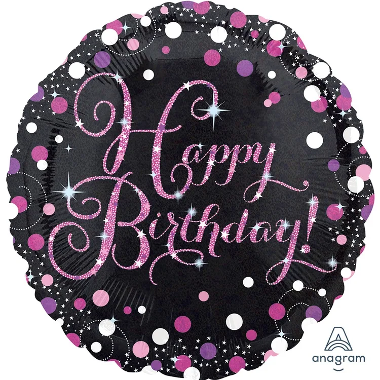 А 18"/46см HB Горошек розово-белый гологр/1 шт./ (США)