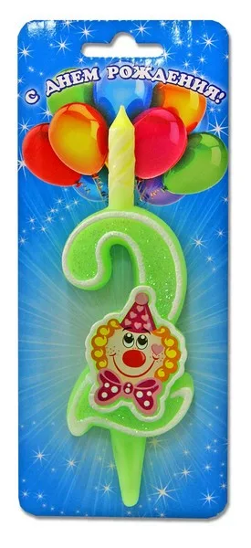 Свеча тортовые цифры "С клоуном" 2 /1 шт/