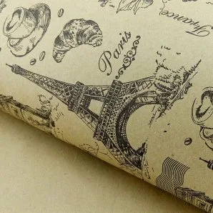 Крафт-бумага упаковочная "Париж" рисунок черный на коричневом / рулон 70 см*9м, 70 гр/м.кв