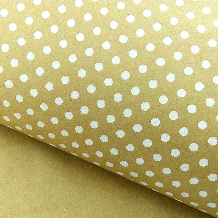 Крафт-бумага упаковочная "Горох" рисунок белый на коричневом / рулон 70 см*9м, 70 гр/м.кв