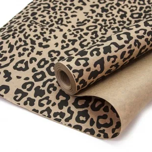 Упаковочная бумага, Крафт 70гр (0,6*10 м) Анималистика, Пятнистый окрас, Леопард, Черный, 1 шт.