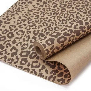 Упаковочная бумага, Крафт 70гр (0,6*10 м) Анималистика, Пятнистый окрас, Леопард, Коричневый, 1 шт.