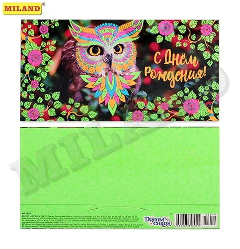 Dream Cards Конверт "С днем рождения!" совенок (10 шт.)