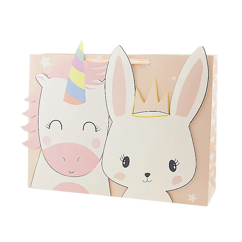 Пакет подарочный "Зайчик и единорог" 31*12*42 см