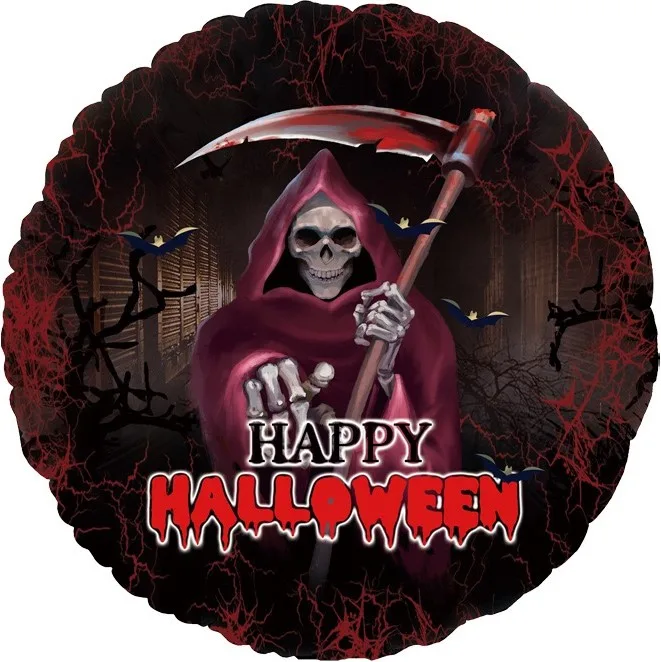 F 18"/48см Круг, Веселый Хэллоуин, Смерть с косой, Черный, 1 шт. (Китай)