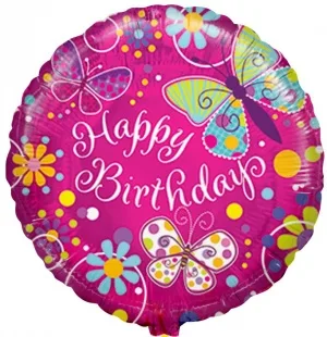 С 18''/46 см Круг, С Днем рождения! Бабочки, 1 шт. (США)