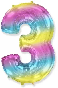 И 40"/102см Цифра "3", Диагональная радуга/ 1 шт (Испания)