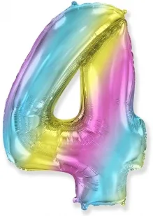 И 40"/102см Цифра "4", Диагональная радуга/ в уп. 1 шт (Испания)