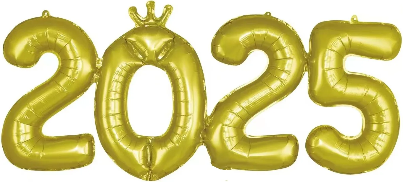 Шар с клапаном (17''/43 см) Мини-цифра, 2025, Золото, 1 шт. в уп.