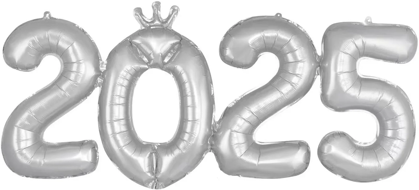 Шар с клапаном (17''/43 см) Мини-цифра, 2025, Серебро, 1 шт. в уп.