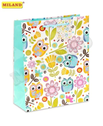 ОПТИМА Пакет подарочный ламинированный Разноцветные совы (М) 12 х 15 х 9