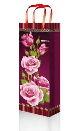 Пакет подарочный "Розовые розы" под бутылку 12 х 36 х 9
