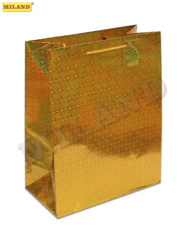 Пакет подарочный Золотые спирали (L-голография) 26 х 33 х 14