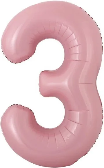 F 16"/41 см Мини-цифра, 3, Розовый, 1 шт.  Китай