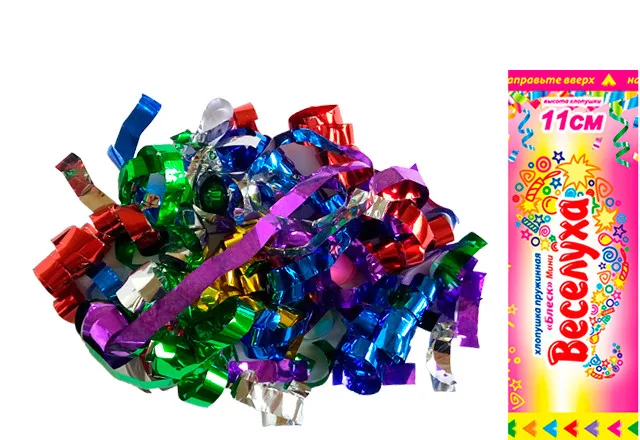 Хлопушка пружинная Блеск мини 11 см. / 1 шт./ Китай