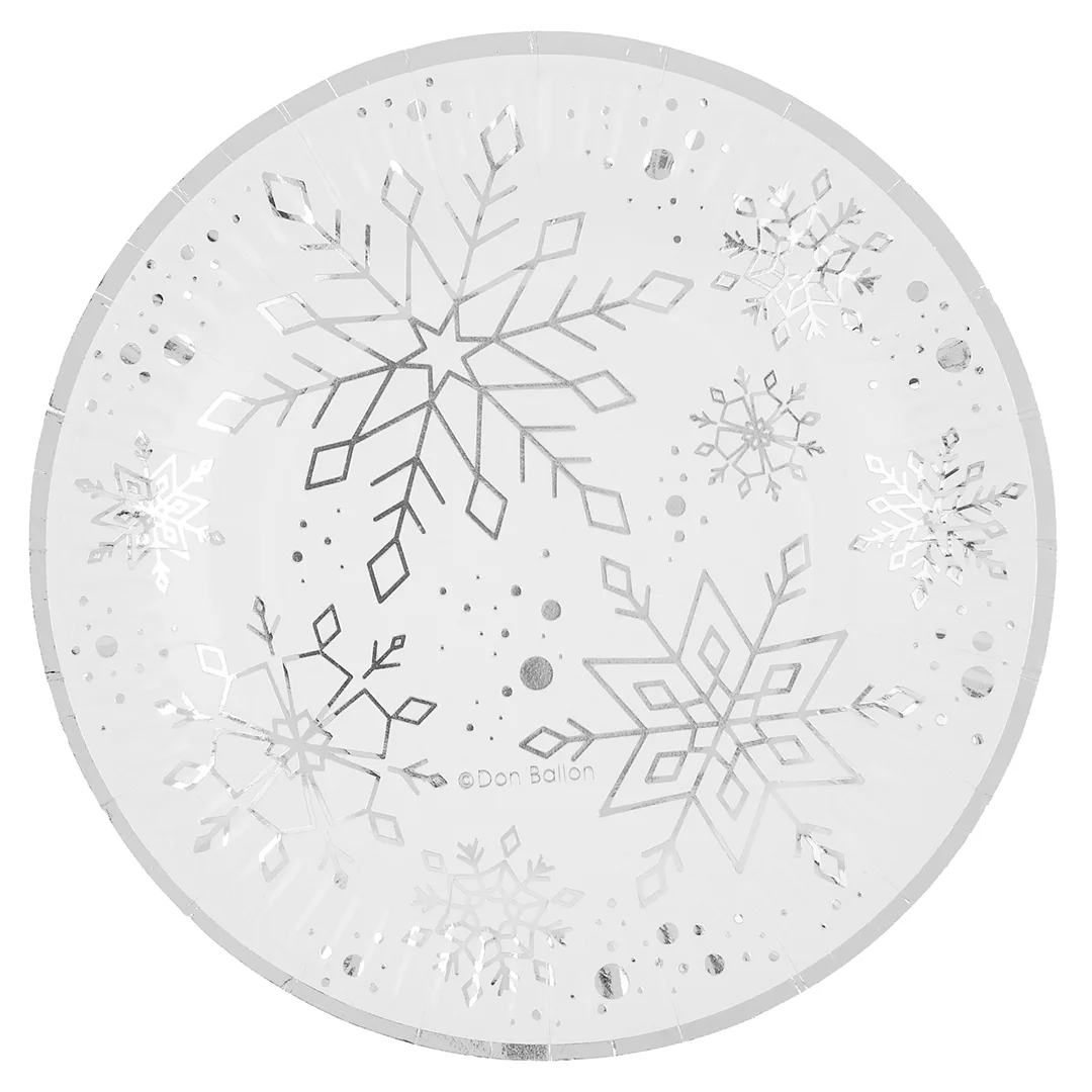 Тарелки (7''/18 см) Снежинки, Металлик, 6 шт.