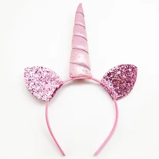 Ободок, Единорог, Розовый, с блестками, 1 шт.